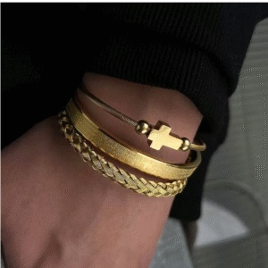 「Conjunto de Braceletes Masculino｜Estilo em Três Tempos」